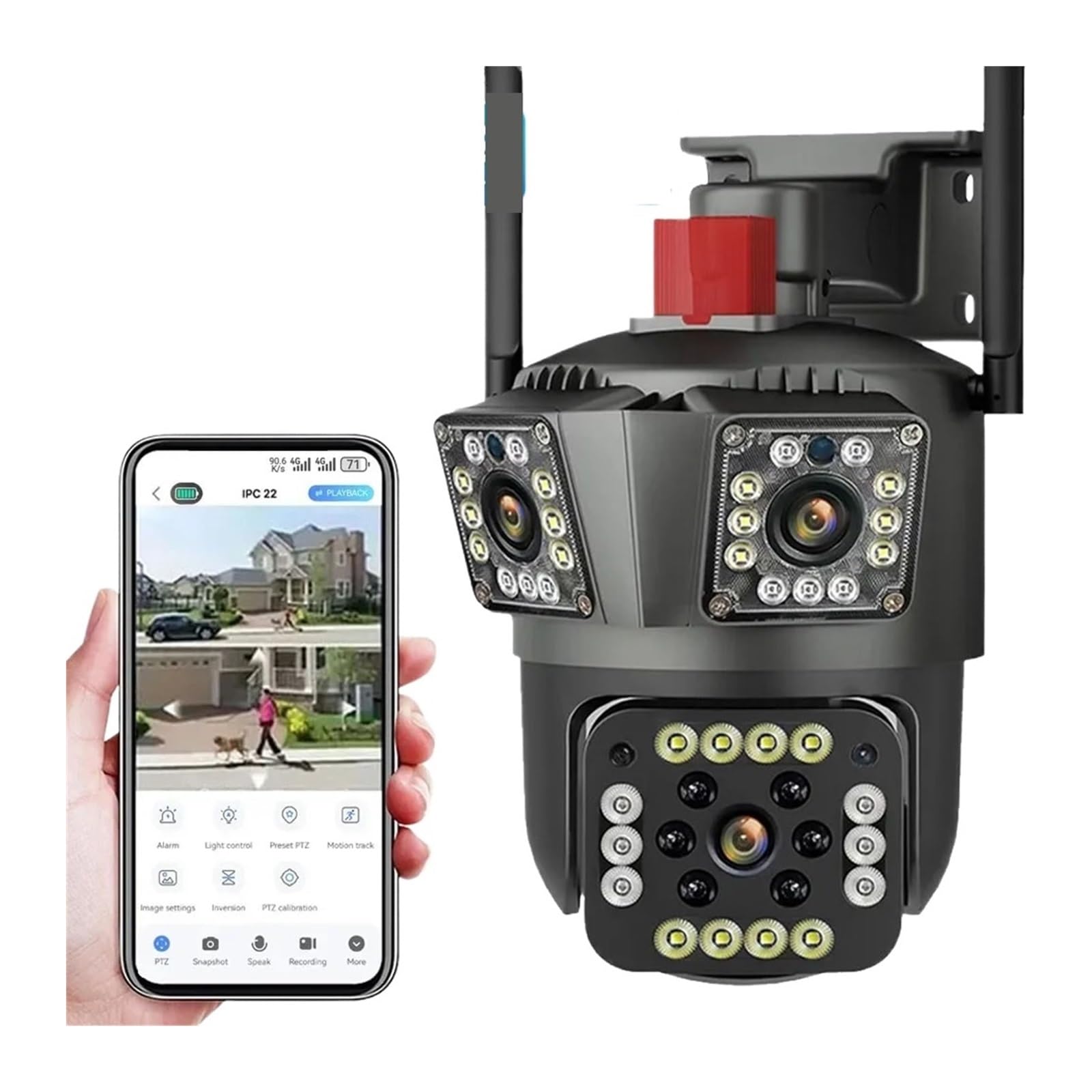 JVDDI 4K PTZ WiFi Camera Three Screen Display Motion Detection Weatherproof Security Cam Outdoor IP CCTV Surveillance Cameras(Only camera)