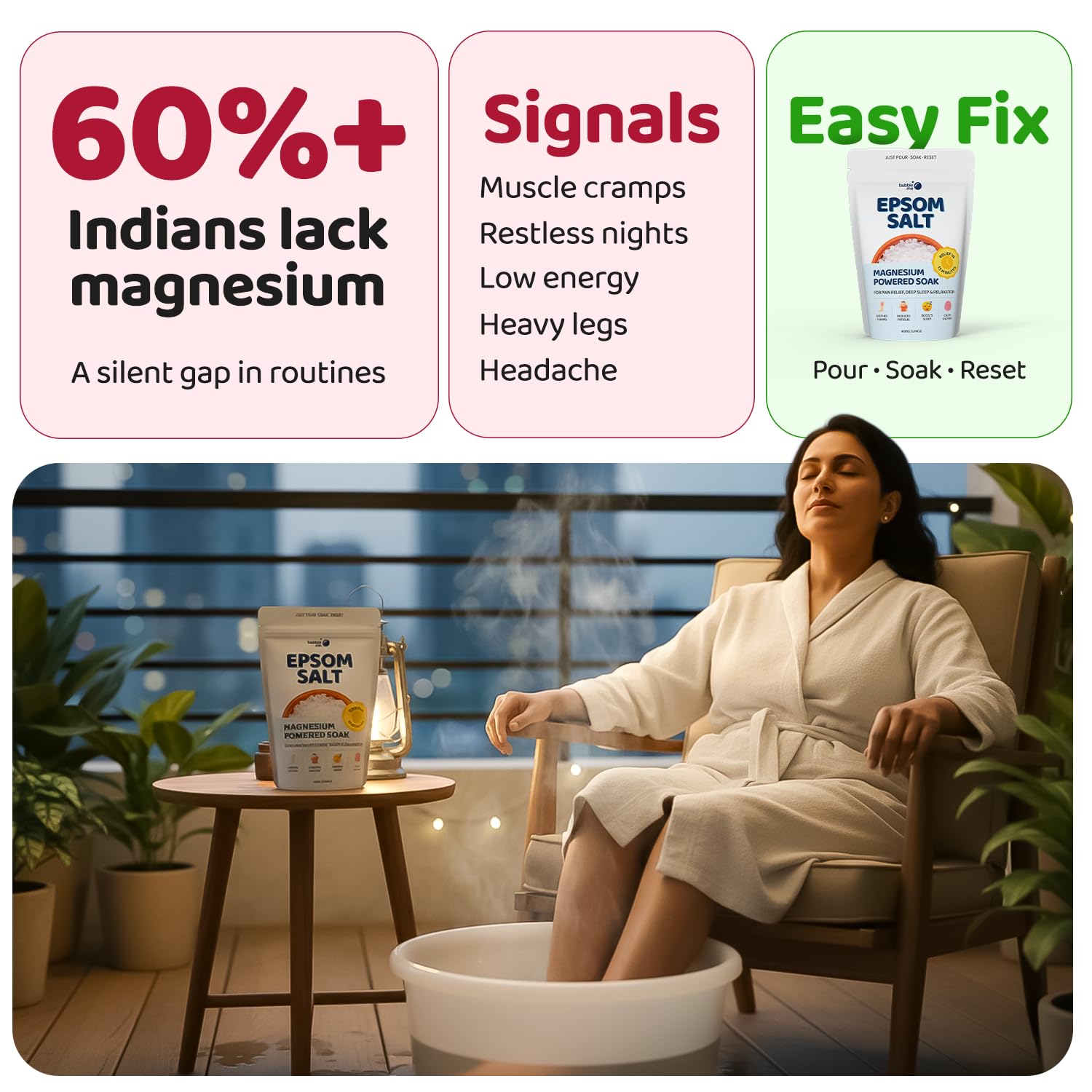 Bubble Me Magnesium Powered Epsom Bath Salt 1kg | Peppermint Oil infused | For Muscle Recovery, Pain Relief, Stress Relief, Better Sleep | Foot Soak & Post-Workout Recovery - Image 2 thumbnail