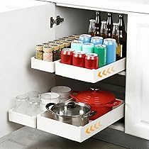 VINATO Set 4 Cassetti Estraibili per Cucina, 4 Dimensioni Organizzatore Estraibile Cucina,Cassetto Estraibile per Dispensa, Montaggio Senza Fori – Cassetti Estraibili per Armadi, Cestello Cucina