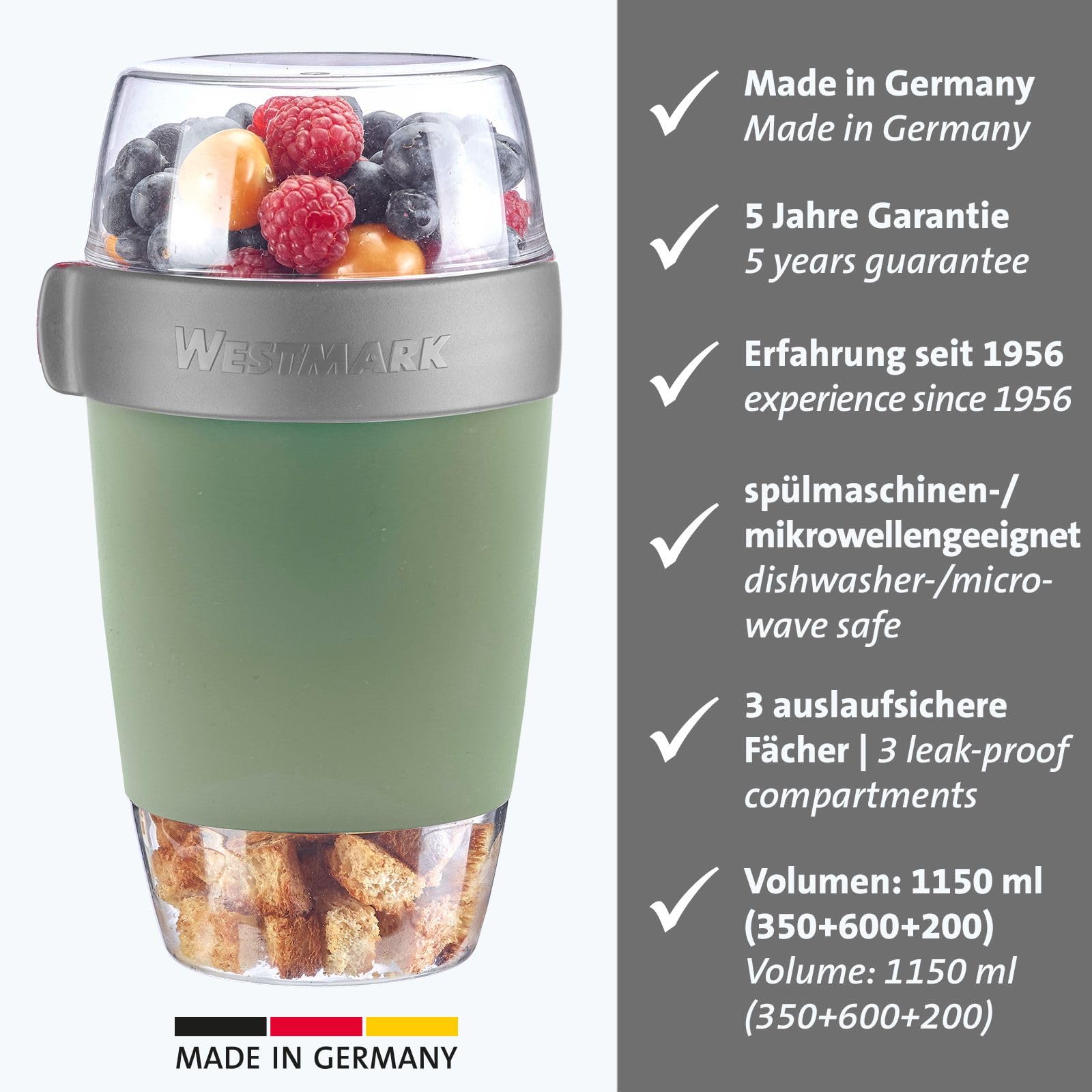 Westmark Lunchpot - Practical Mug to Go, Ideal for Food Such as Cereal, Porridge, Soup and Salad, Microwave and Freezer Safe - 1150 ml, BPA-Free, Green