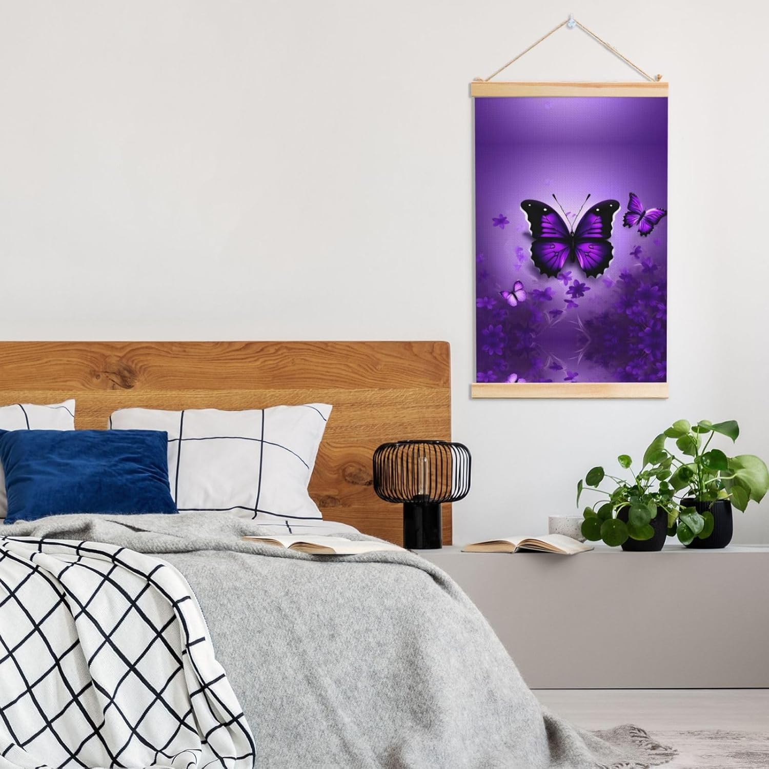 Lovely Purple Butterflys Print Poster Hanger,Hanging Poster, Poster Frame,Wood Poster Hanger, For Wall Hanging