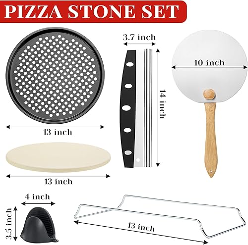 Miniatura 2 de Unokit Juego de piedras redondas para pizza de 13 pulgadas para horno y parrilla con estante de metal, juego de piedras para hornear de cordierita