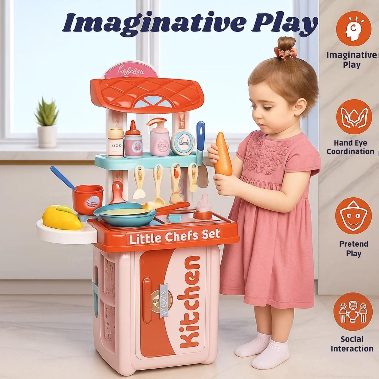 Famous Quality Stylish Kitchen Set for Girls Toy with Cooking Utensils Combo Items, Little Chef Realistic Miniature Chefs Pretend Play/Role Play Home Game - Image 9 thumbnail