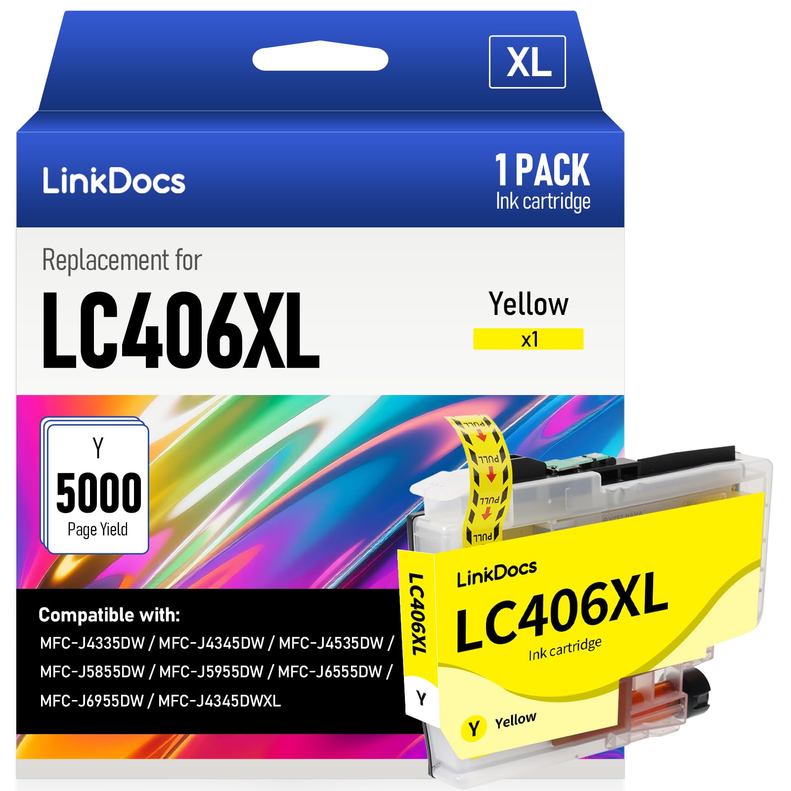 LinkDocs LC406XL Yellow Compatible Ink Cartridges Replacement for Brother LC406 LC406XL Y to use with Brother MFC-J4535DW MFC-J4345DW MFC-J4335DW MFC-J5855DW MFC-J5955DW MFC-J6555DW Printer