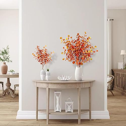 Miniatura 4 de Sggvecsy 6 tallos artificiales de eucalipto de otoño, hojas de eucalipto de otoño, ramas de hojas de espuma de otoño, decoraciones de otoño con