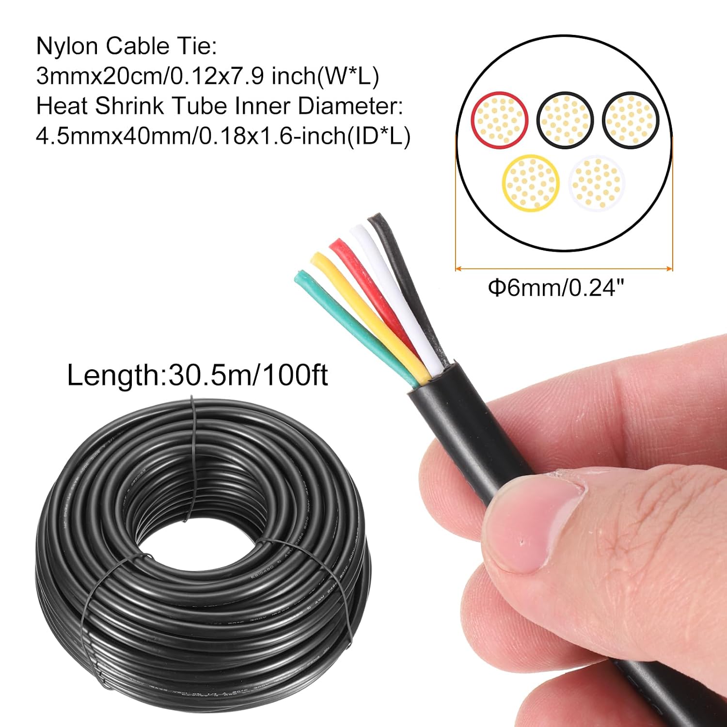 MECCANIXITY 22 Gauge Wire 5 Conductor Electrical Wire, 22 AWG Stranded PVC Cord, Low Voltage Oxygen-Free Tinned Copper Cable for LED Strip Lamp Lighting Marine Automotive, 30.5m/100ft