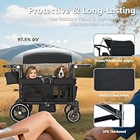 Vista 4 de Cochecito plegable estilo carrito todoterreno Kinder King para 2 niños, cochecito de bebé al aire libre, toldo extraíble de 2 plazas, mango