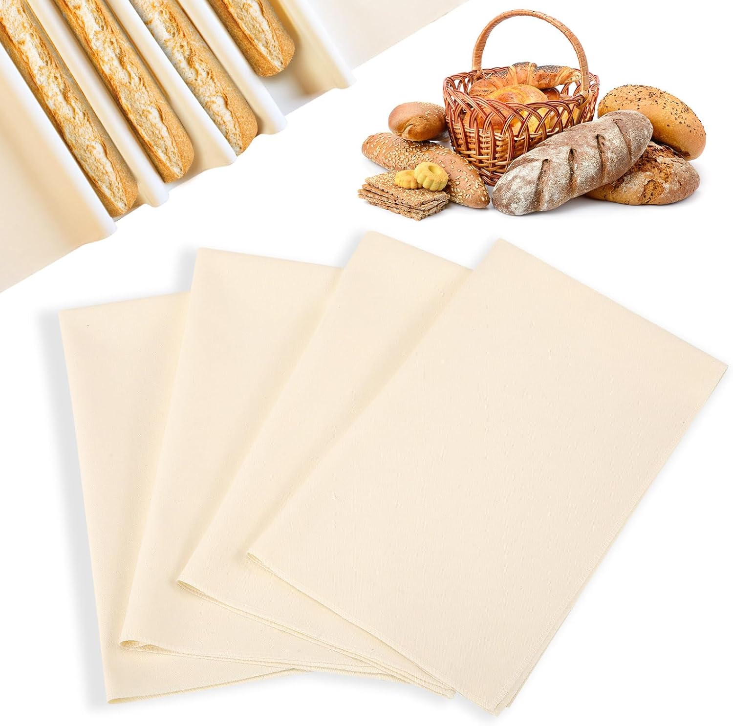 4PCS Bakers couche for Dough 17" x 29" Linen Cloth Tea Towels for Baking sourdough Used for Pastry Cloth, Baguette, Bread, Italian bun (4, 17" x 29")