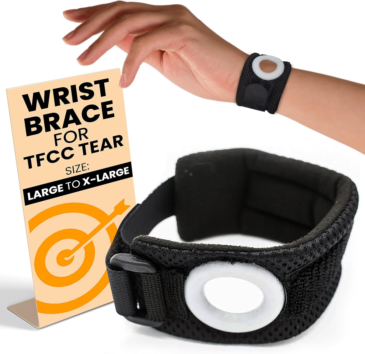 BULLSEYE Wrist Band with Silicone Ring  Stabilizer for Ulnar Sided Wrist Sprain, TFCC Tears, DRUJ Instability, Pinky Pain, Tendinitis, Repetitive Use Injuries, and Joint Support- Size L/XL (18-22 cm)