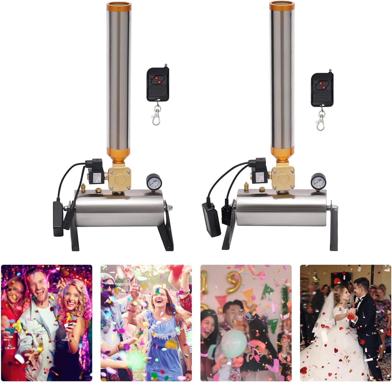 2Pcs Confetti Machine, Electric Confetti Launcher Machine Stage Control Salute Machine with Strong Power & Adjustable Angle with Remote and Power Cords for Weddings Concerts Parties Stage Performances