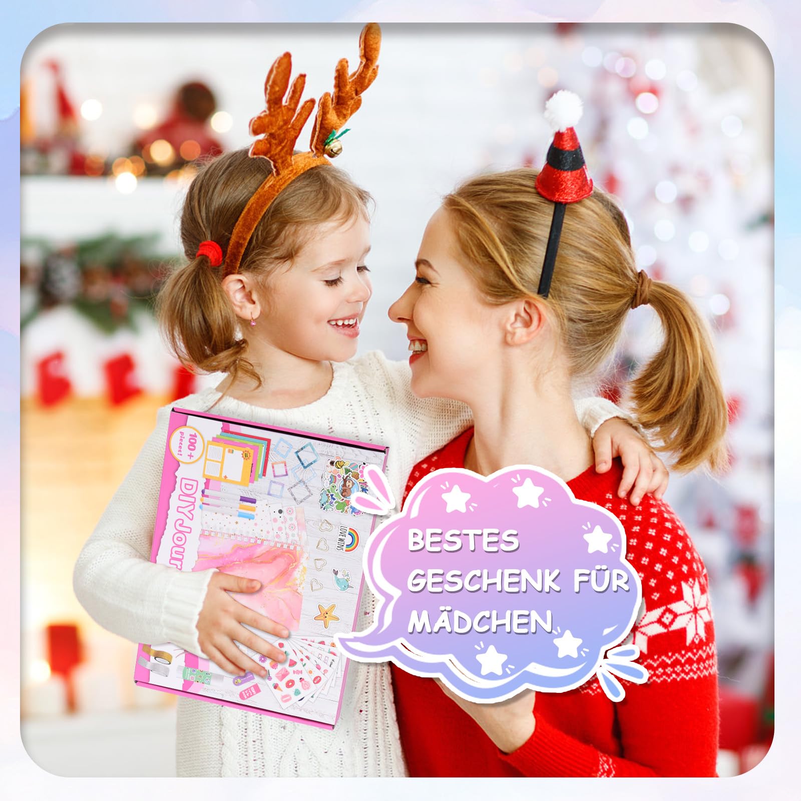 Herenear Scrapbook Mädchen, 92 Stück Scrapbook Zubehör Set mit A5 Notizbuch und Stickerbögen, DIY Tagebuch Set für Mädchen, Kreativset Bastelset Weihnachten Geschenk für Tween Kinder und Kinder