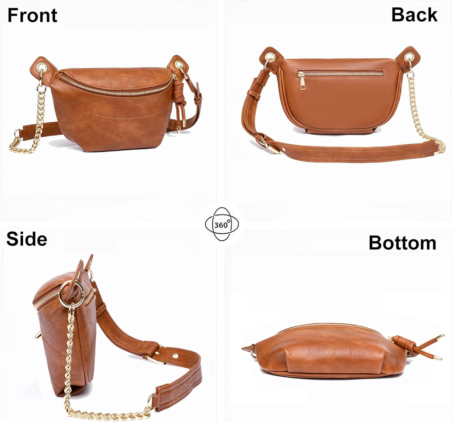 PU Leather Fanny Pack Crossbody Sling Bag for Women - Trendy Belt Bag with Adjustable Strap, Lightweight for Travel Daily Use (Brown) - Image 4