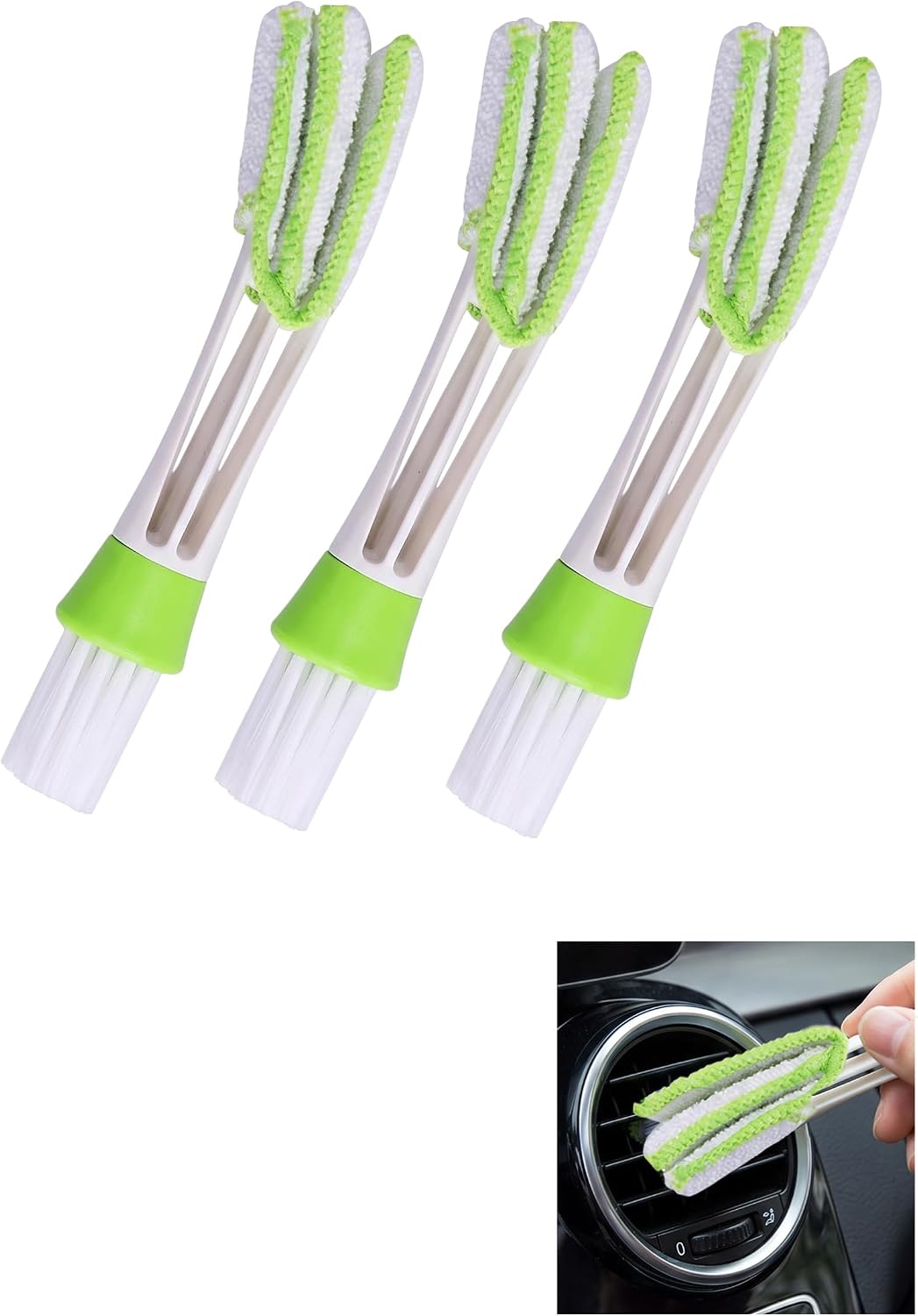 3 PCS Car Vent Cleaner, Double Ended Soft Bristle Air Conditioner Duster Brush, Deep Cleaning Tool for Automotive Dashboard Window Blinds Keyboard Fans