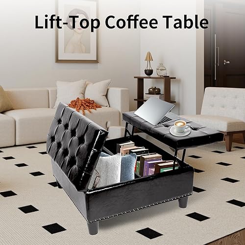 Miniatura 42 de Banco otomano de almacenamiento con brazos, banco de lino para dormitorio, banco de almacenamiento con botones para entrada, sala de estar, pasillo,