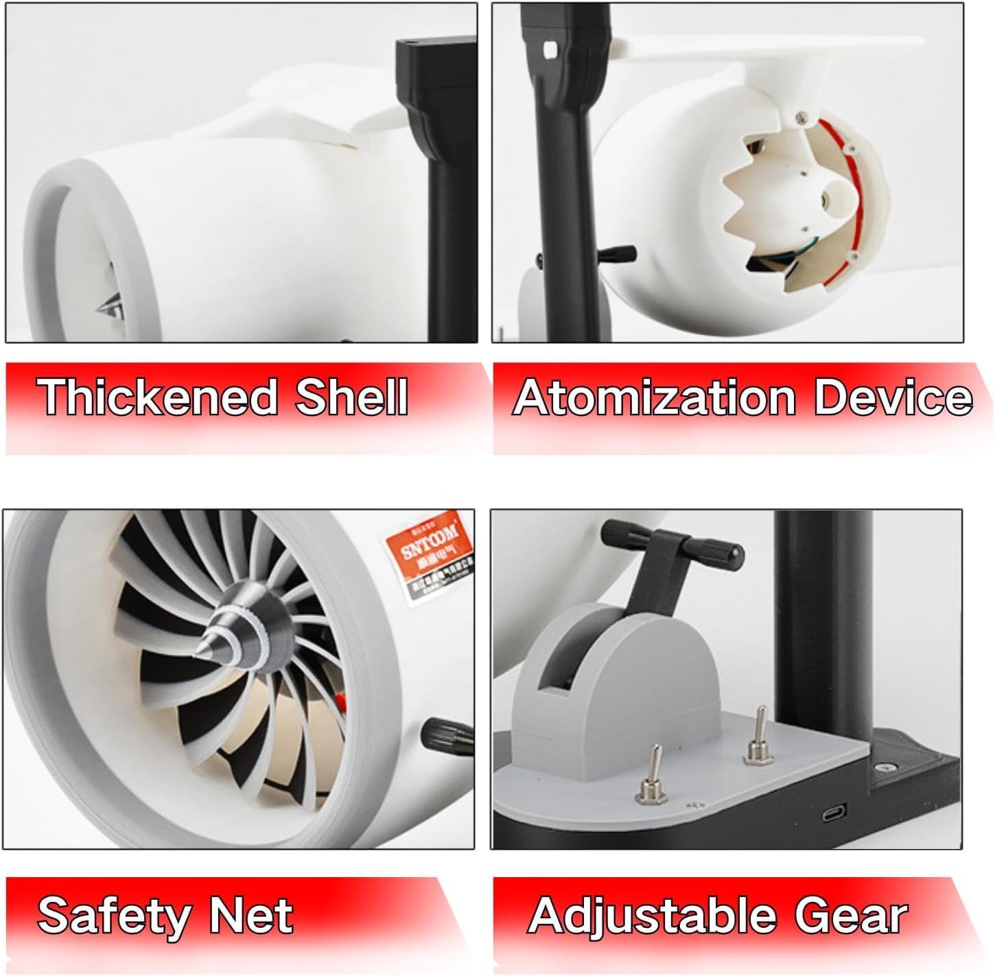 2 in 1 Creative Fan with Humidification Spray Adjustable Speed Turbine Fan Engine Shape Red