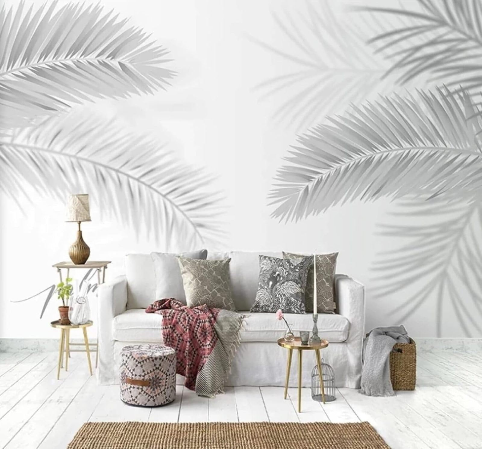 XLMING Minimalist Three Dimensional Black and White Hand Drawn Leaves 3D Wallpaper Luxury Home Dining Decor Paste Sofa Living Room The Wall for Bedroom Mural-430cm×300cm