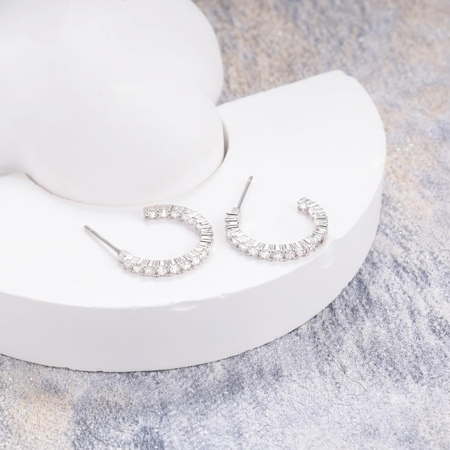 Sterling Silver Open Hoop Earrings for Women Hypoallergenic Cubic Zirconia Half Hoop Earrings Sparkly Jewelry Gift - Image 4