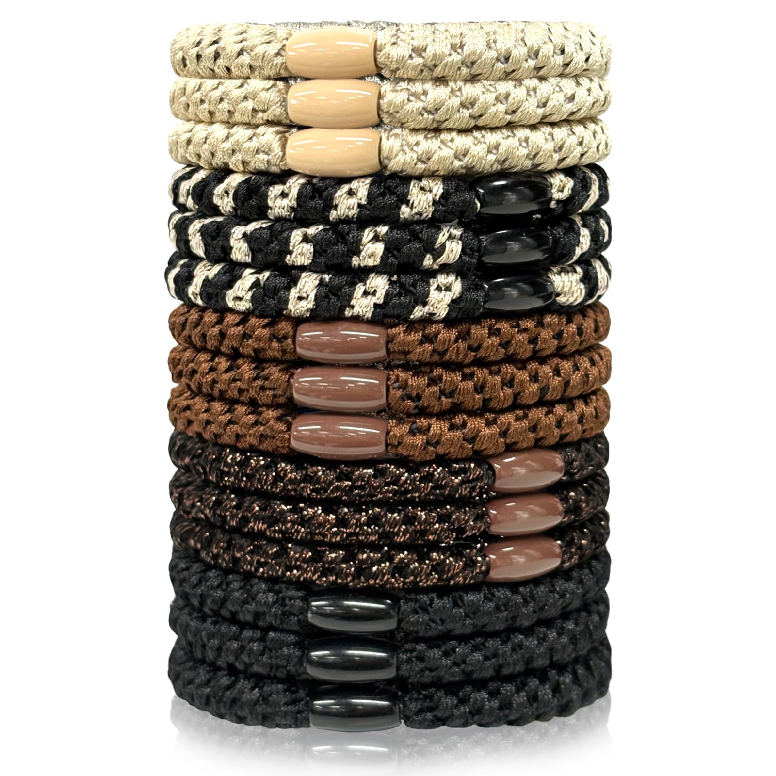 Sularpek 15 Stück Haargummis, Braun und Schwarz Scrunchies, Haargummis Damen, Elastisch Hair Ties, Ohne Metall Geflochten Haargummi Armband für dickes Haar und lockiges Haar, für Alltag, Sport