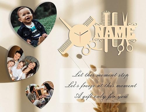 Miniatura 5 de JeathFea Reloj de pared de madera con nombre único personalizado personalizado para salón de belleza, decoración de estudio de peluquería para