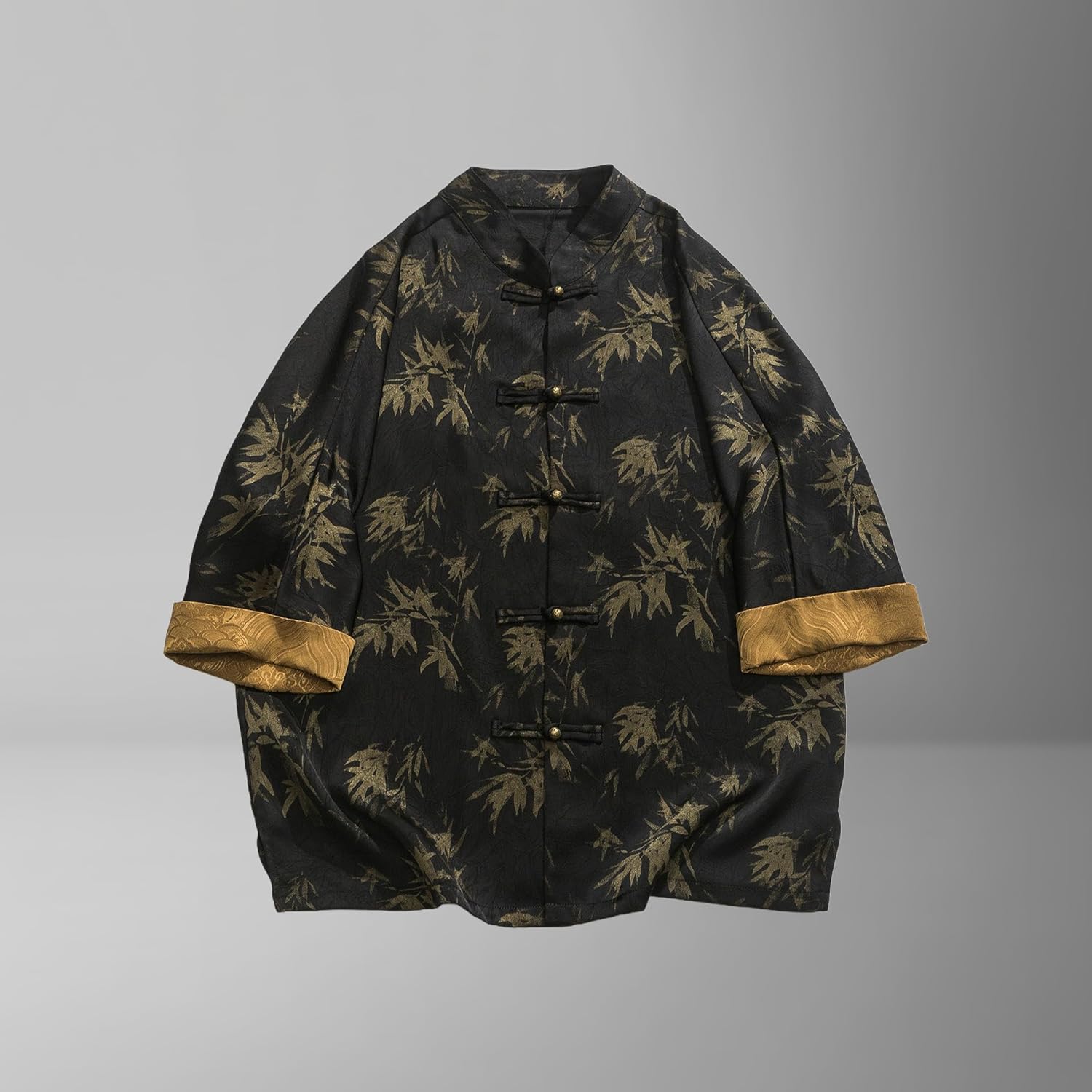 Men's Summer Chinese Style Trendy Retro Breathable Ice Silk Print Short Sleeve Tang Suit Shirt