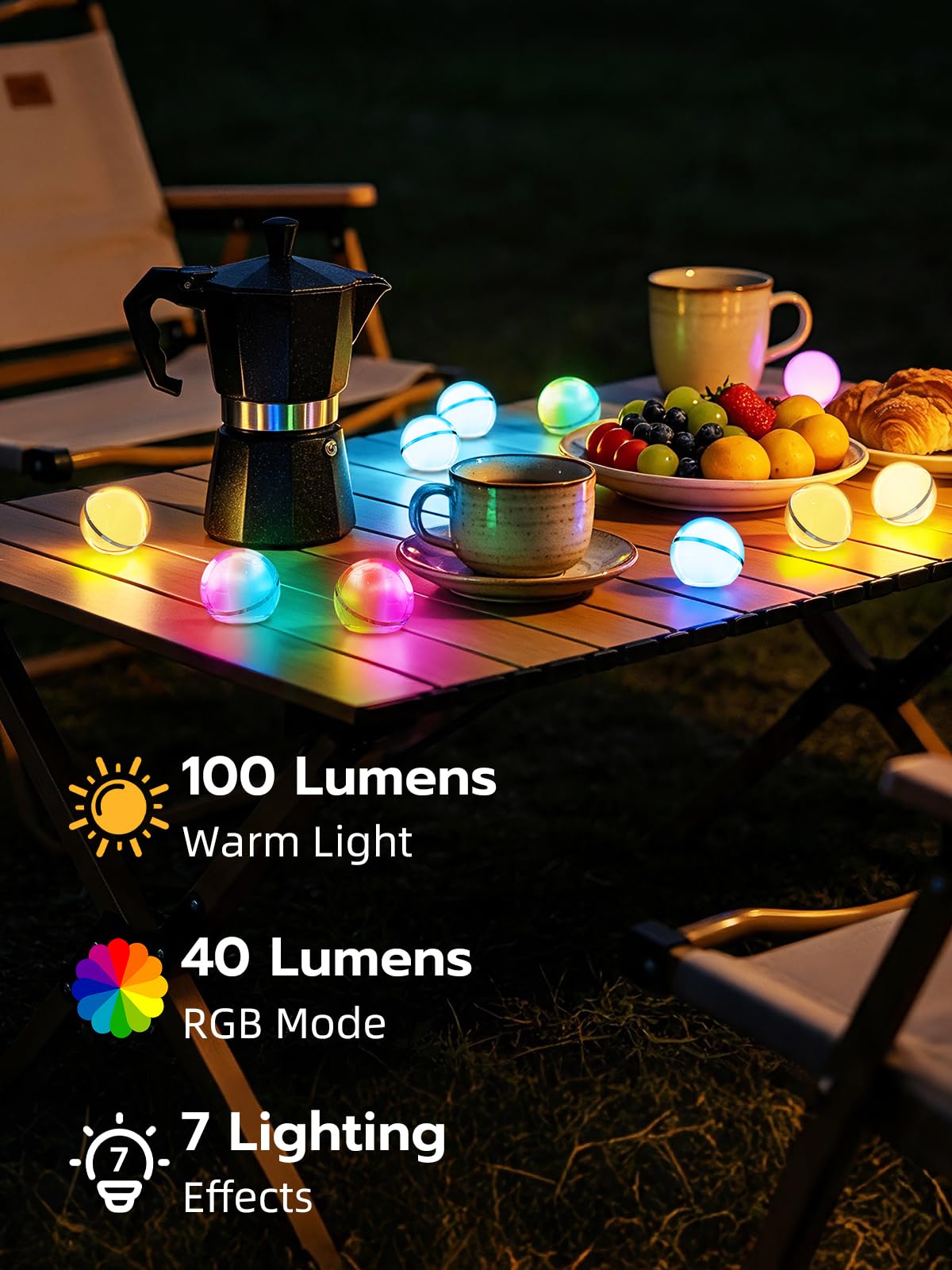 Smiling Shark Campinglampen, 2 Packungen LED Camping Lampen Atmosphäre USB-C Wiederaufladbar RGB und Warmweißes Licht Fußball Mini Tragbar Camping Licht mit Haken für Wohnaccessoires Emergency Draußen