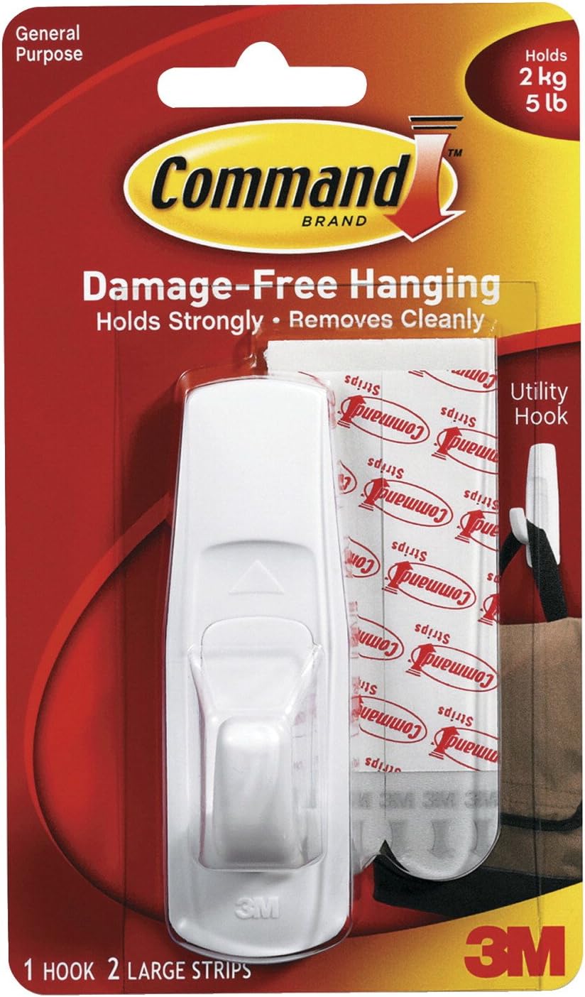 Command Reusable Utility Hook with Removable Adhesive Strips; Large