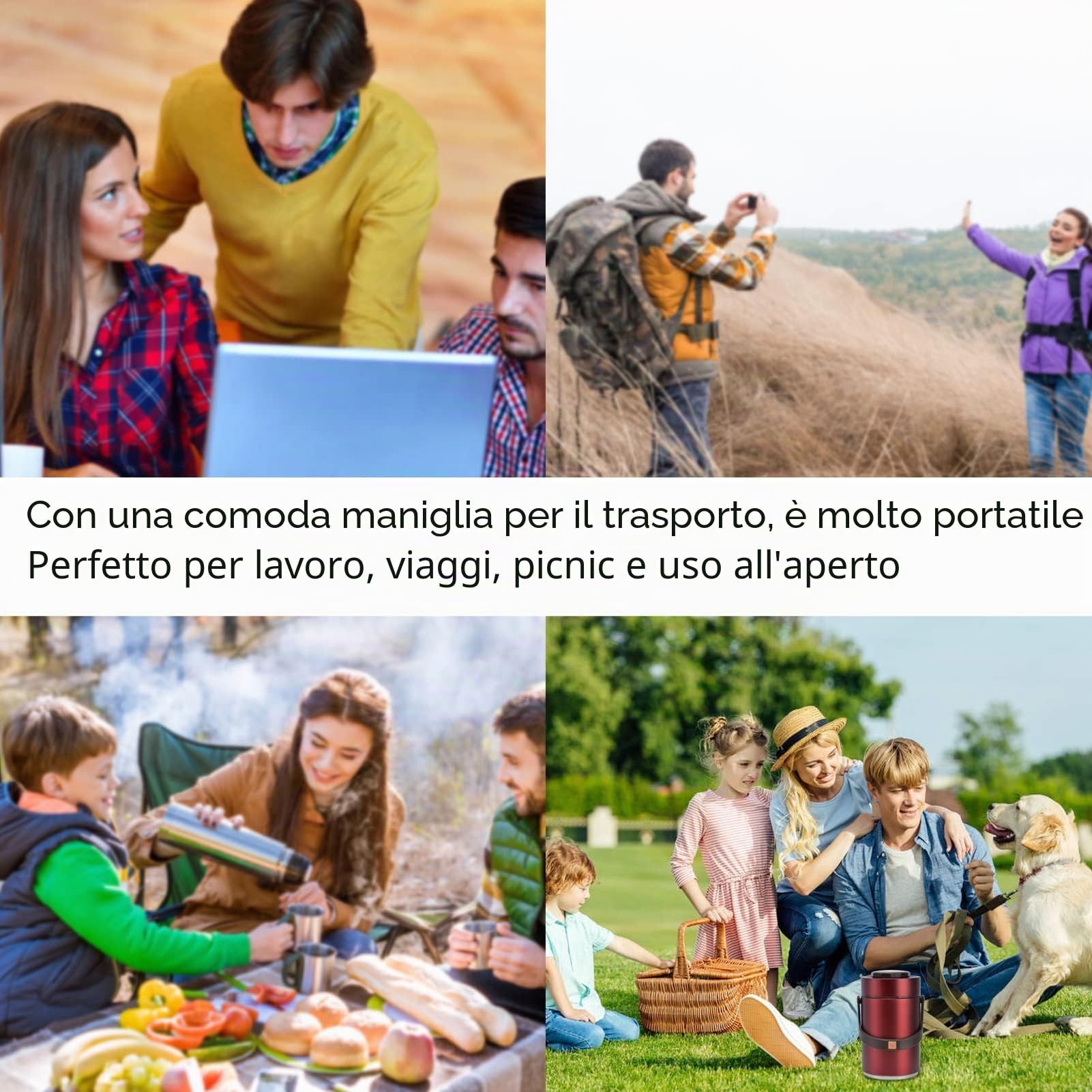 BuyWeek Contenitore Termico per Alimenti, 2300 ml Contenitore per il Pranzo in Acciaio Inossidabile 3 Strati Lunch Box per Viaggi di Lavoro (Rosso)