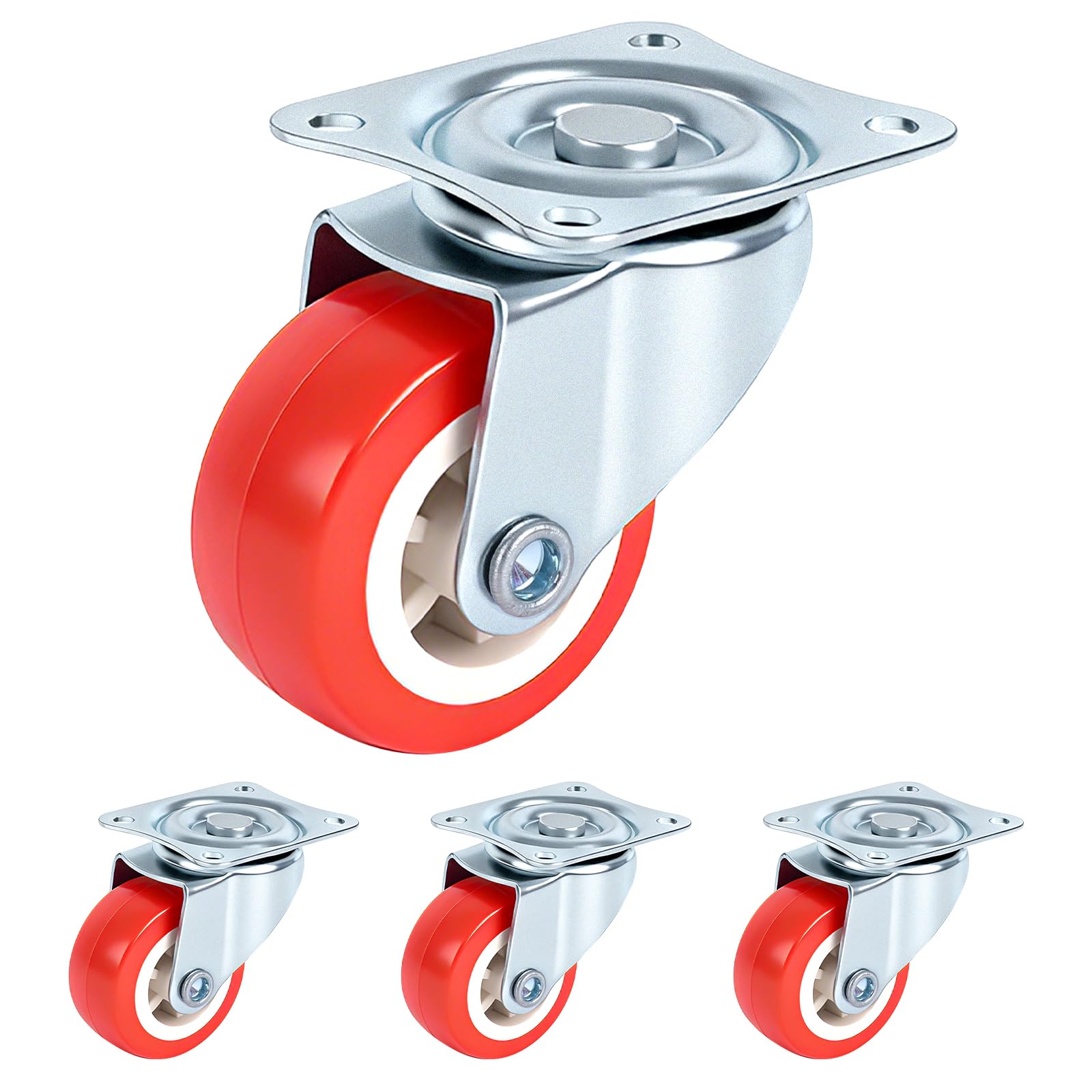 Nfbcxutkw 5 1. Inch Casters Set Of 4, 4 Swivel, Red Pu