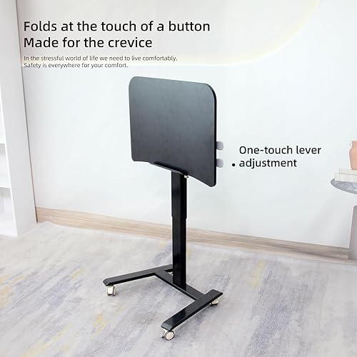 Miniatura 7 de Blanco 27 x 20 pulgadas - Escritorio neumático con ruedas ajustable para computadora portátil, soporte para computadora, mesa de elevación para