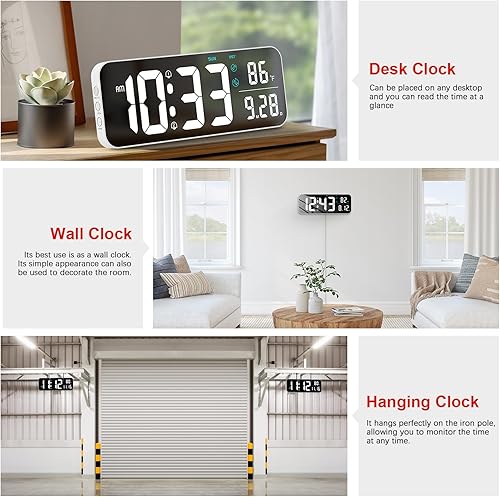 Miniatura 6 de Deeyaple Reloj de pared digital, pantalla LED de 14.6 pulgadas, pantalla grande, fecha, temperatura, 1224 horas, control remoto, 10 brillo