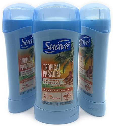 Suave 24 Hour Protection - Desodorante antitranspirante invisible sólido, paraíso tropical, 2.60 onzas (paquete de 3)