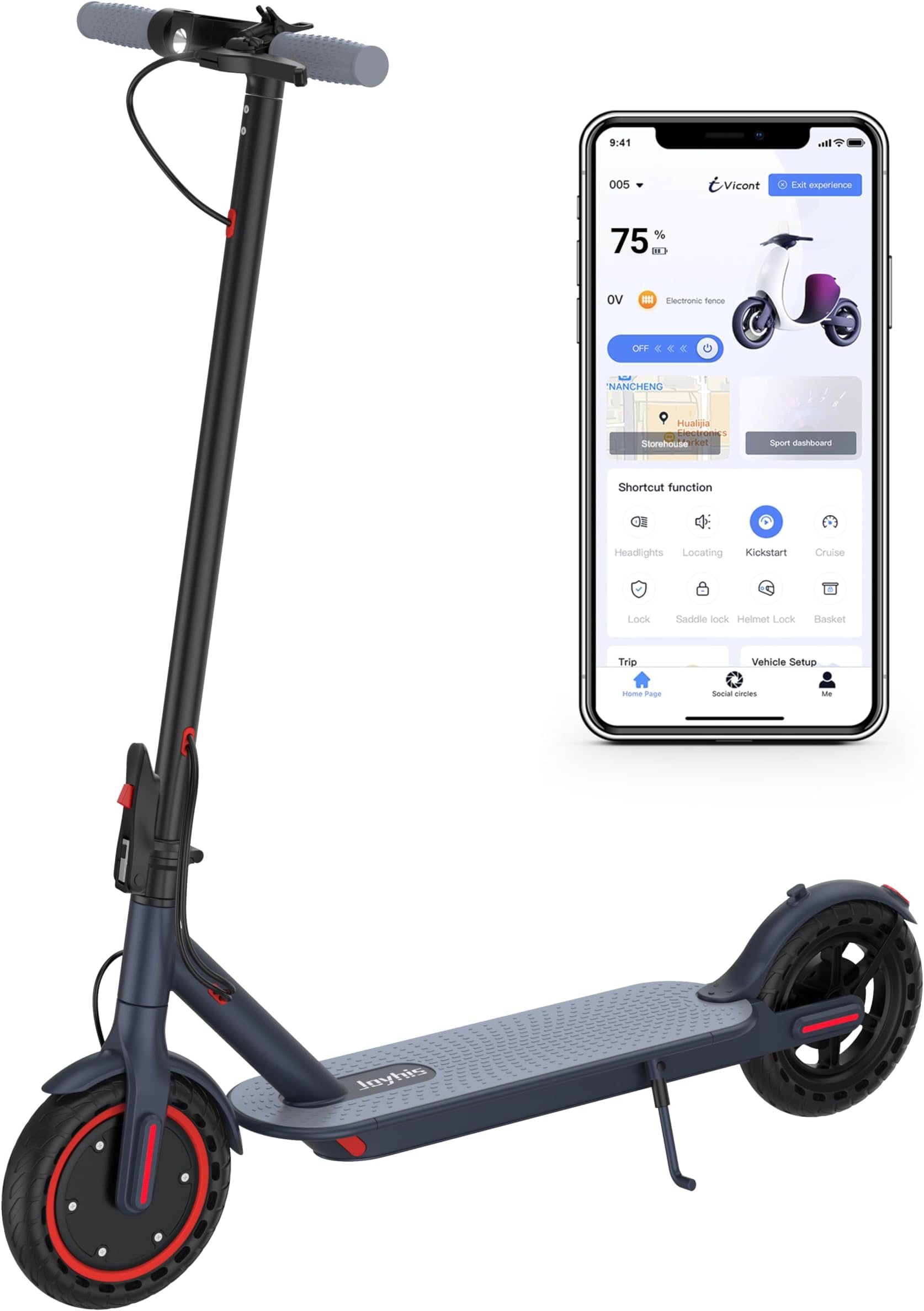Joyhis 8.5" Electric Scooter for Adults, 19 Mph Escooter, 15-19 Miles Range Scooters, Folding Scooters with APP Control, Commuting Scooter Kick Scooter with Dual Braking System