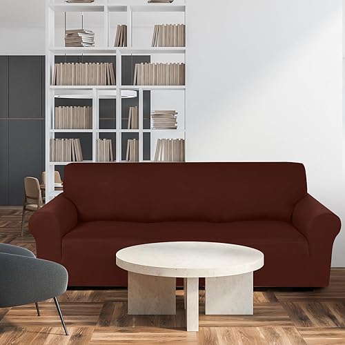 Miniatura 7 de Peryiter Juego de 3 fundas para muebles de sofá, sofá biplaza, sillón y silla, ajuste elástico, sin arrugas, protector de muebles (café café,