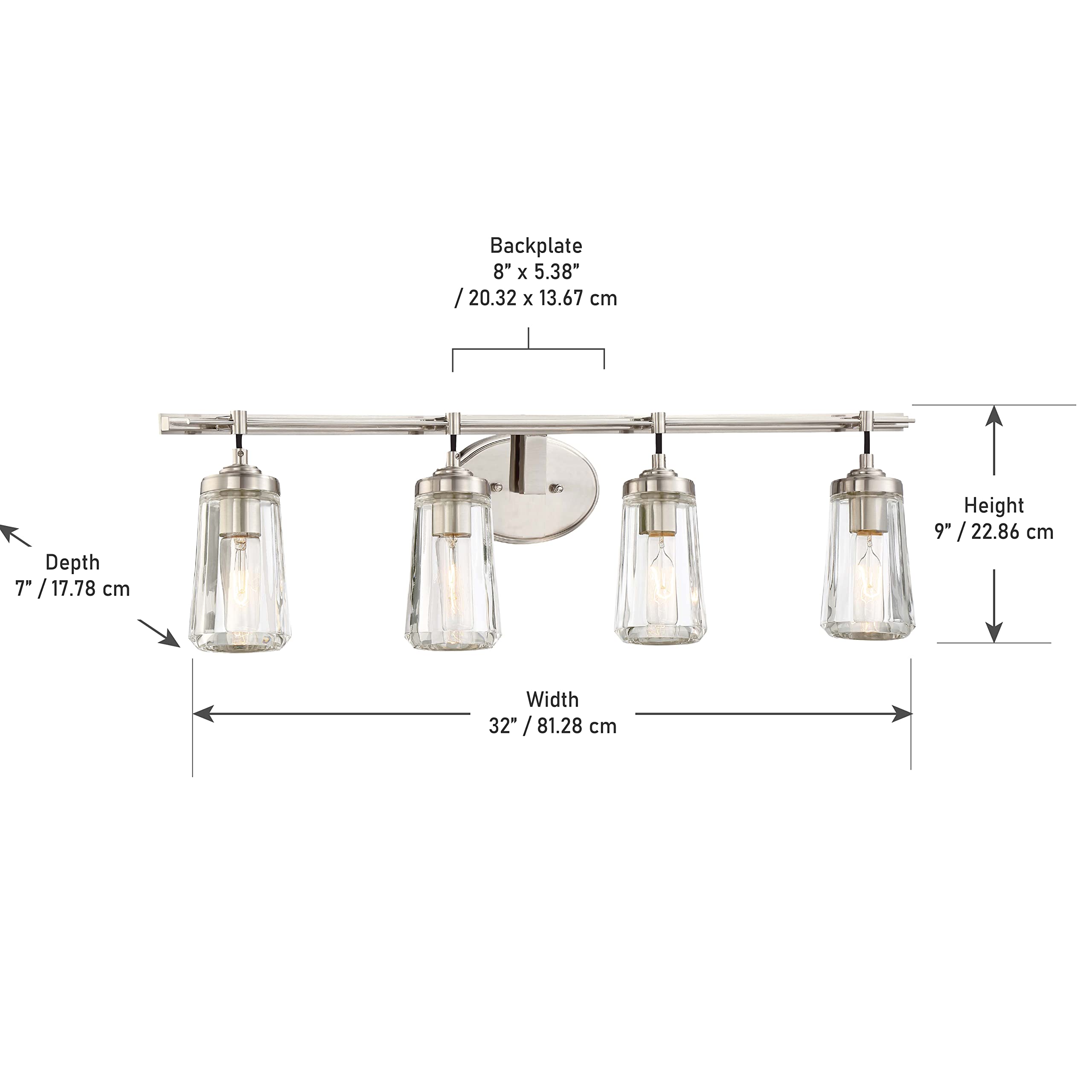 Minka Lavery Wall Light Fixtures 2304-84 Poleis Wall Bath Vanity Lighting, 4-Light, 240 Watts, Brushed Nickel