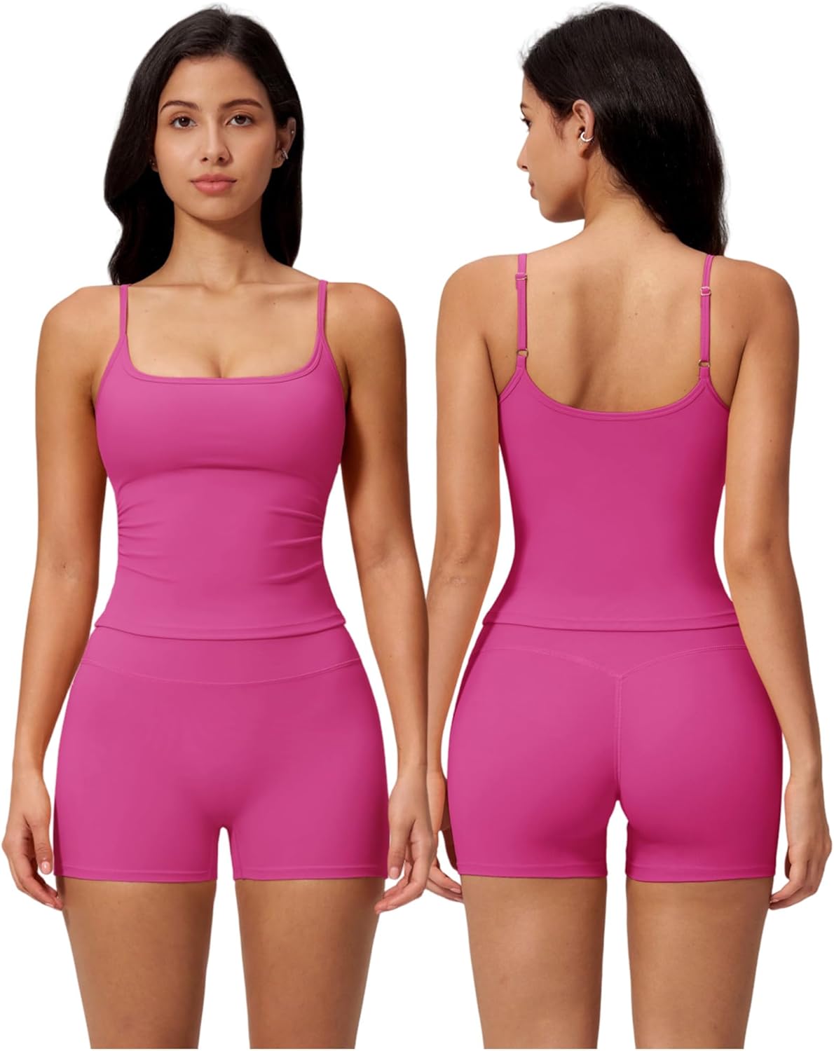 2 Piece Workout Sets for Women Adjustable Spaghetti Straps U Back Tank Tops and High Waist Shorts Yoga Active Outfits