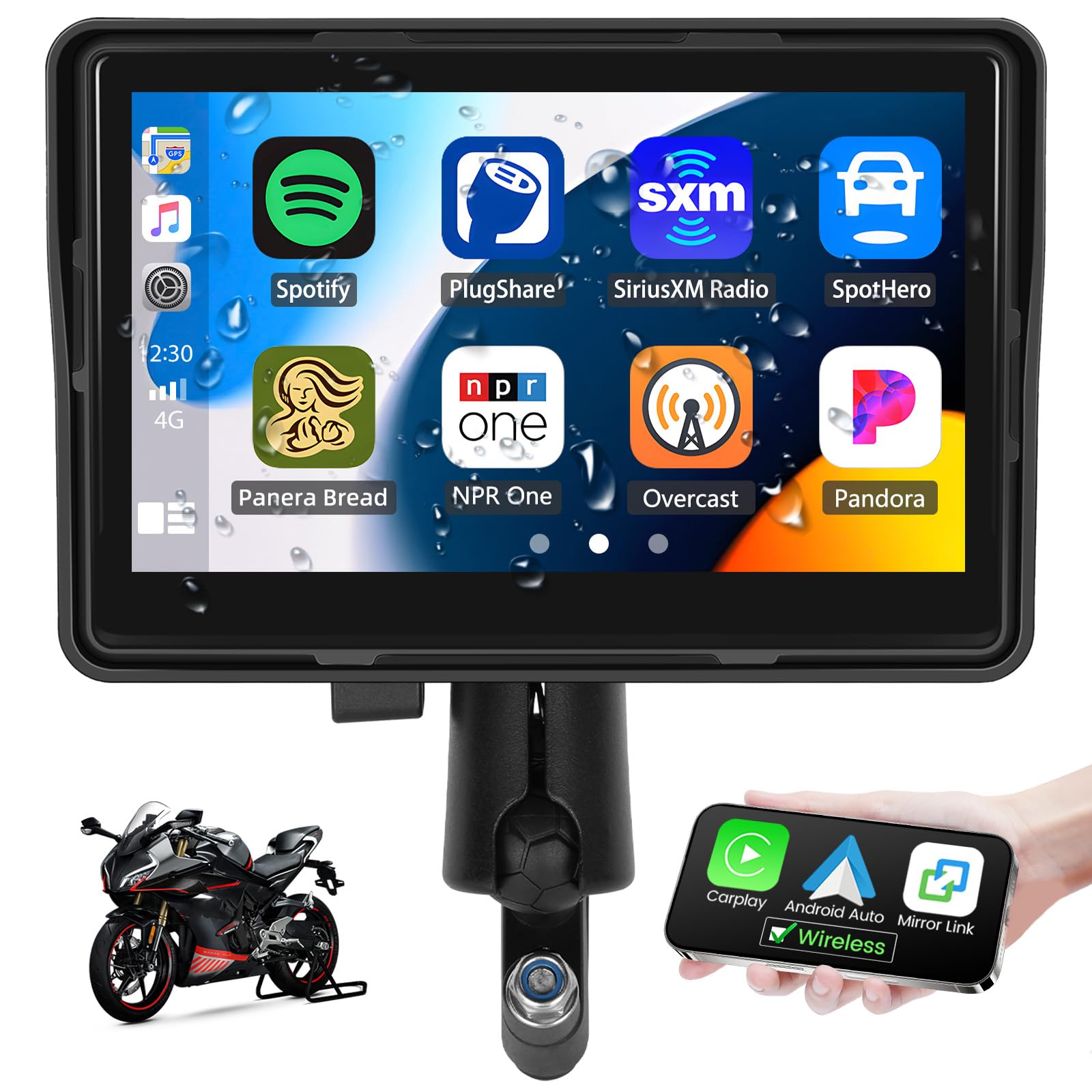 SIXTOP Removable Motorcycle CarPlay & Android Auto Screen, Wireless Apple Car Play Screen