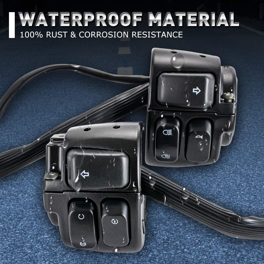 KATUR interruttore impermeabile manubrio moto 25 mm nero Harley Softail Dyna Sportster 883 1200 V-Rod 1996-2012