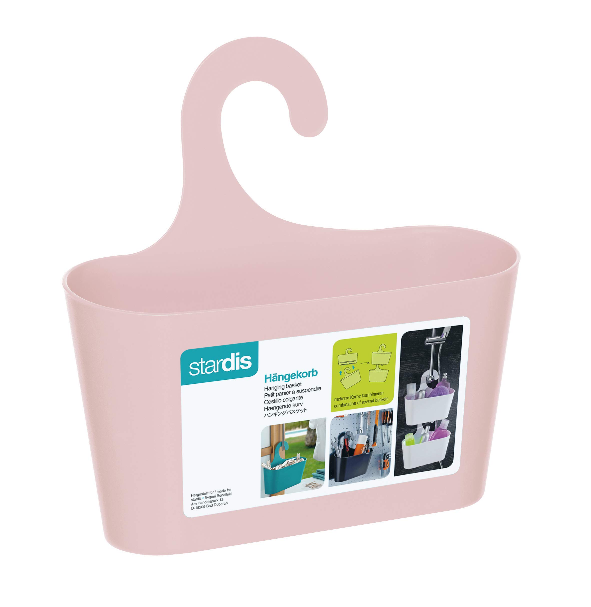 stardis Shower Basket Pink with Hooks for Hanging Shower Shelf Bathroom Utensilo Hanging Shelf, Delicate Pink, Mittel