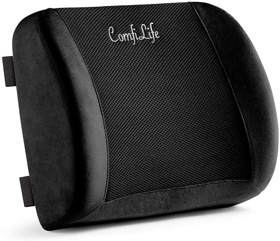 Lumbar Support Back Pillow Office Chair and Car Seat Cushion - Memory Foam with Adjustable Strap and Breathable 3D Mesh (Black)