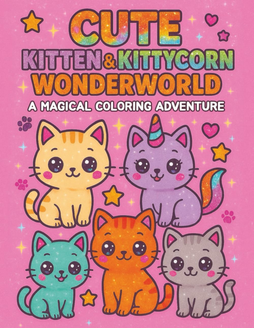 Cute Kitten & Kittycorn Wonderworld Big Coloring Book: Kawaii Unicorn Coloring Book for Kids Who Love Cats