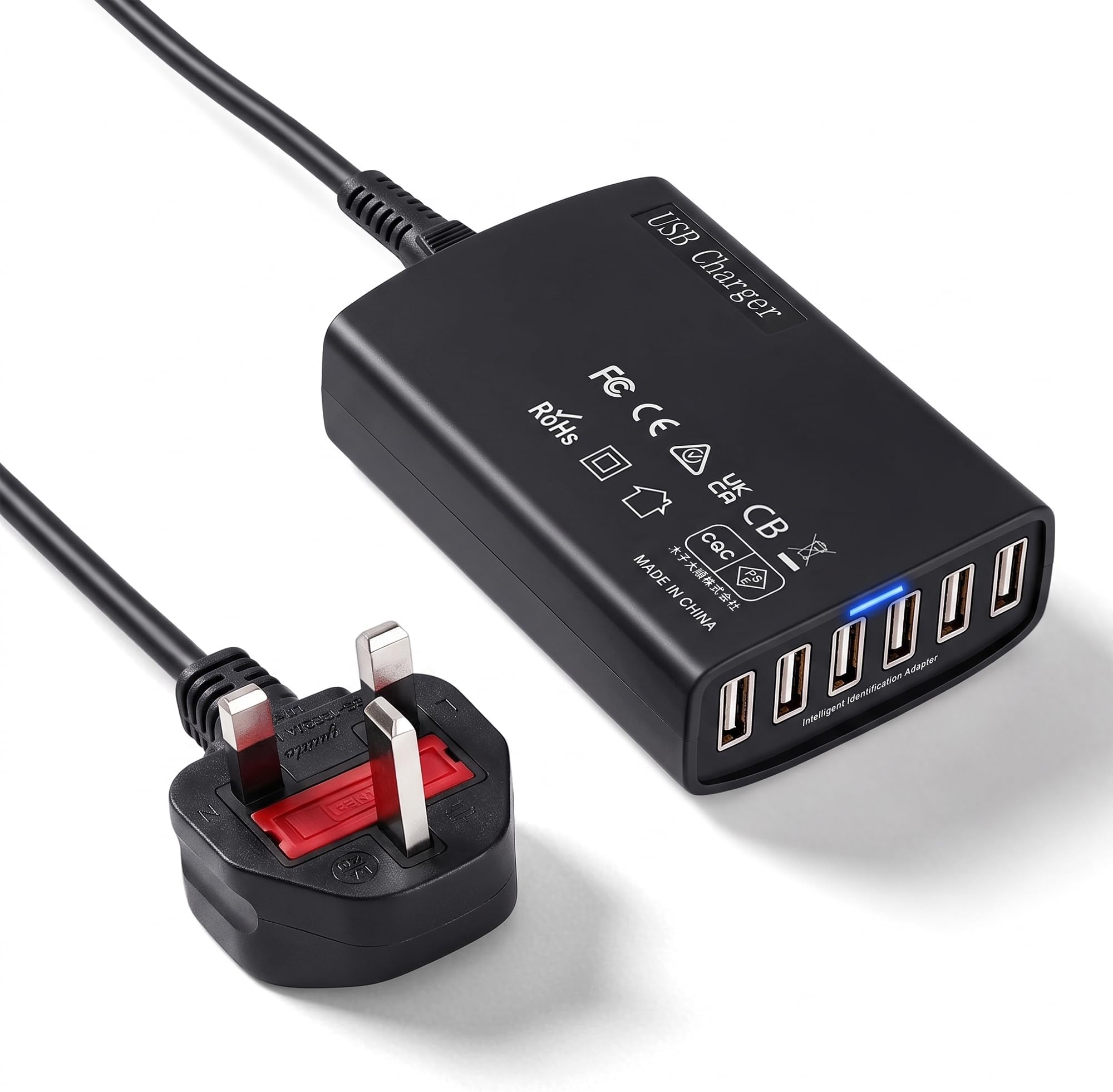 USB Desktop Charger, 60W 12A Charging Station for Multiple Devices 6-Port USB Charger Dock Hubs Charger Hubs Compatible with Smartphone,iPad,Tablets,Galaxy, LG, HTC, and More