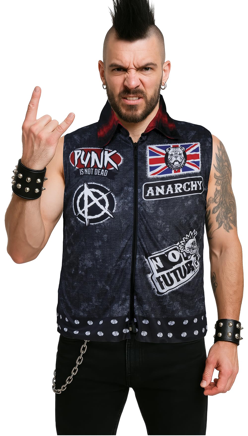 FIESTAS GUIRCA | Gilet Punk pour Homme Adulte - Accessoire de Costume Style Punk Rock pour Fêtes et Célébrations - Idéal pour Halloween et Carnaval - Multicolore