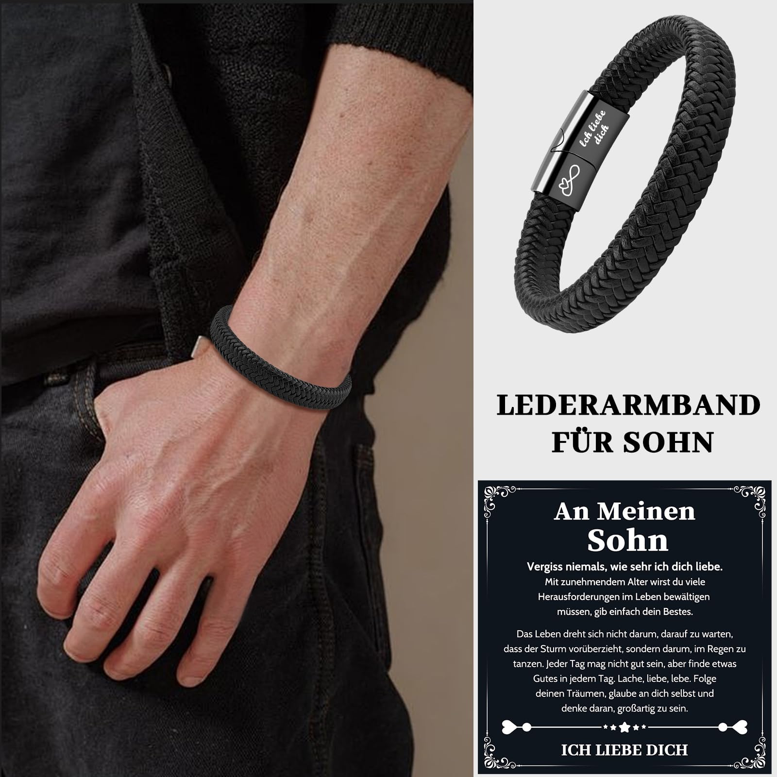 VU100 Ich Liebe Dich Geschenke für Männer, An Meinen Sohn/Mann/Papa/Bruder Lederarmband Herren mit Gravur Geburtstag Weihnachten Geschenk für Ihn Freund Ehemann Jungen, Valentinstag Jahrestag Geschenk