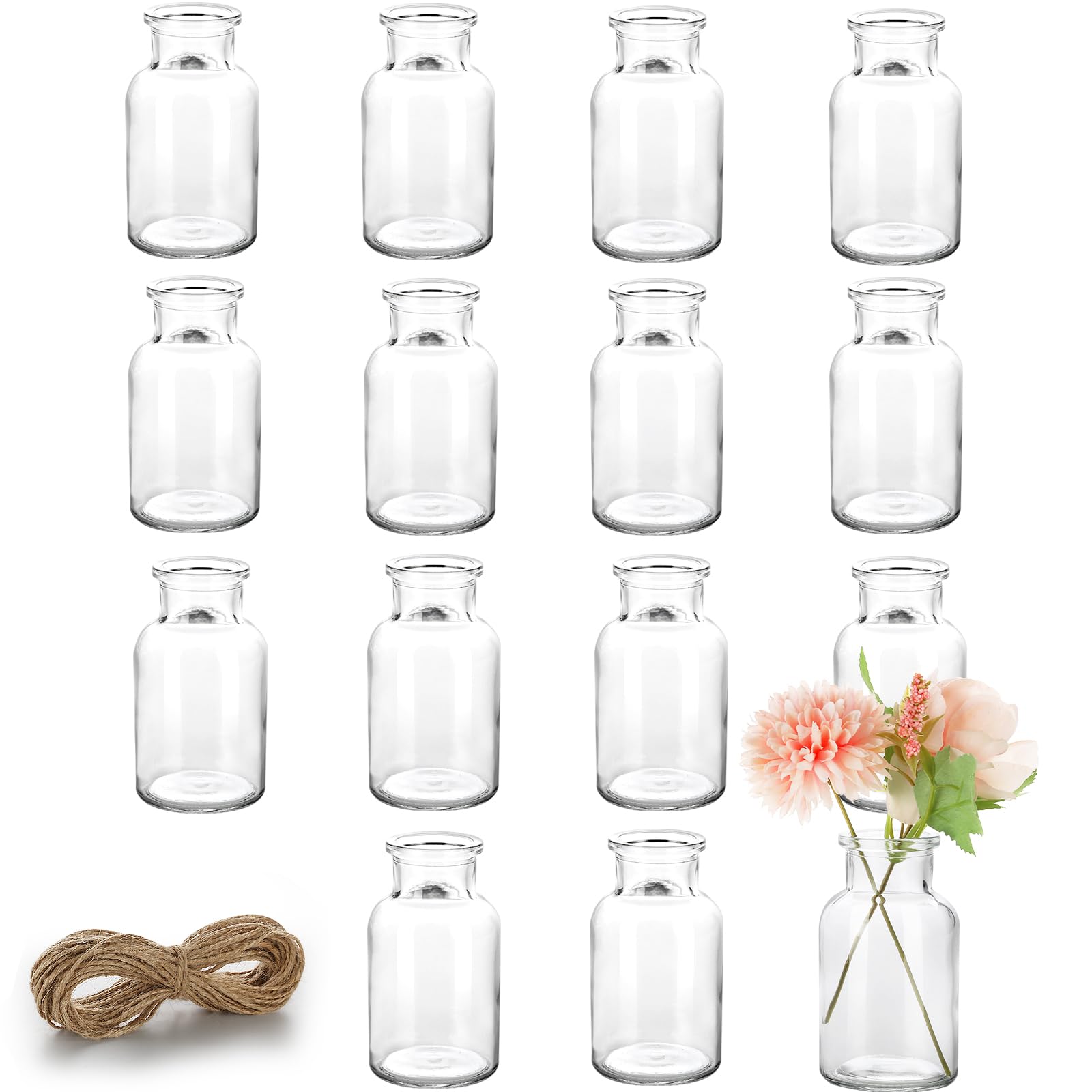 Lannvan 15 Mini Jarrones de Cristal - Jarrones Cristal para Decoración de Mesa de Boda - Centro Decorativo Decorativos Modernos - Aptos para Lavavajillas -130ML