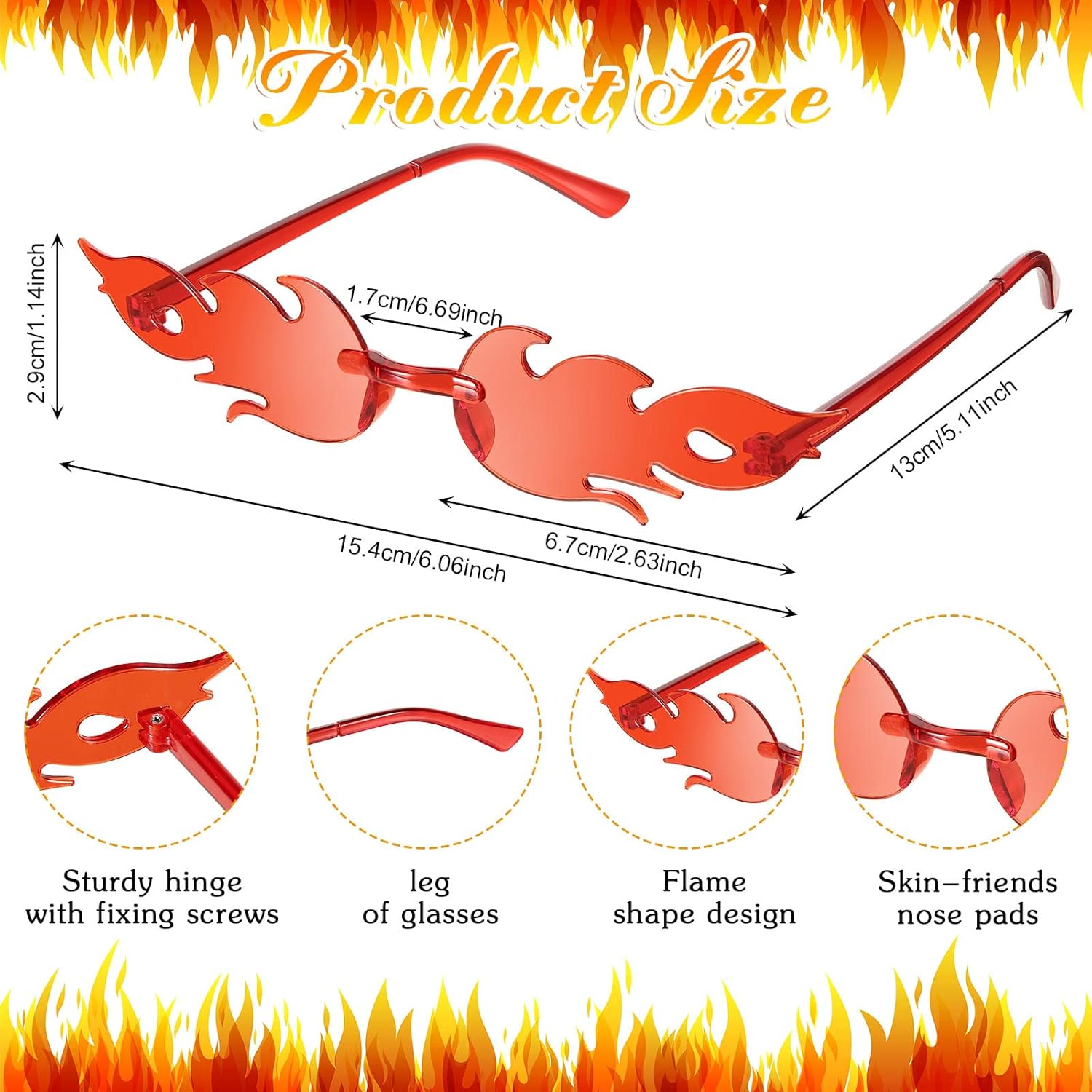 EBOOT 24 Pairs Fire Flame Sunglasses - Bulk Women's Rimless Novelty Party Sunglasses - Image 2