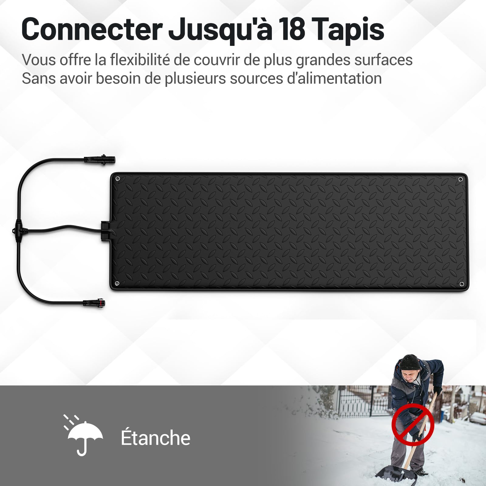 GYMAX Tapis Chauffant Électrique pour Fonte de Neige et Glace Extérieur, Antidérapant et Connectable, Vitesse de Fonte 5 CM/H, pour Entrée et Escaliers (sans Cordon d'alimentation)