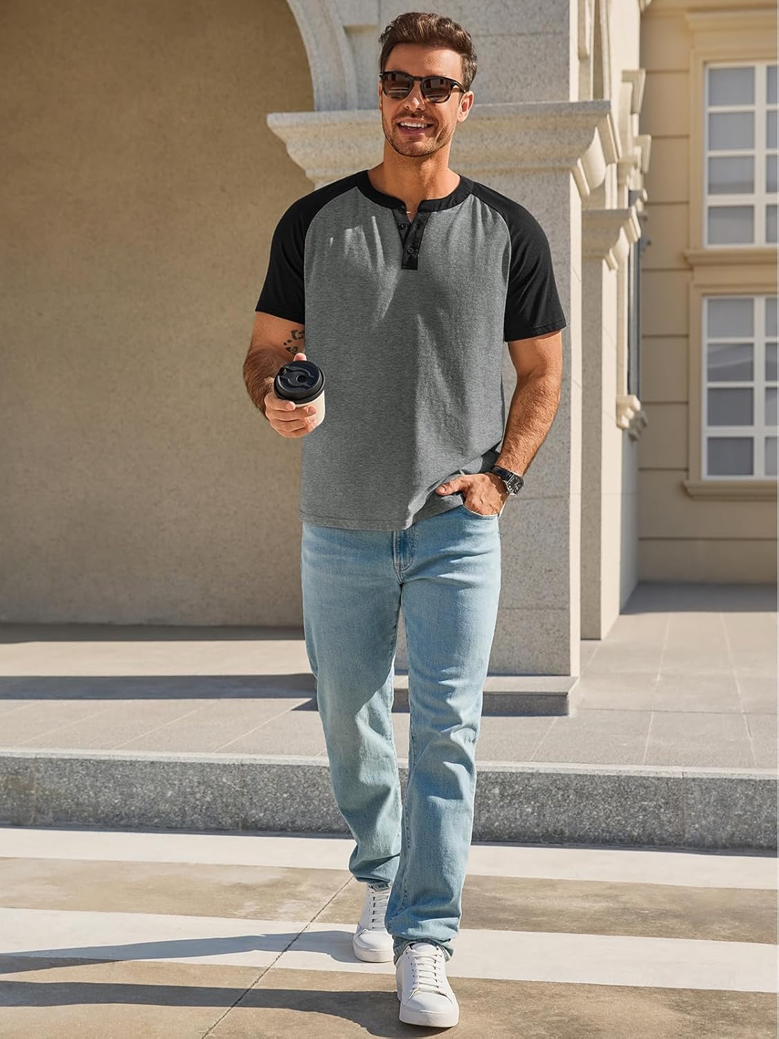 Runcati Mens Henley Shirts Raglan Short Sleeve Casual Baseball Tees Summer Classic Color Block Workout T- Shirts - Image 5