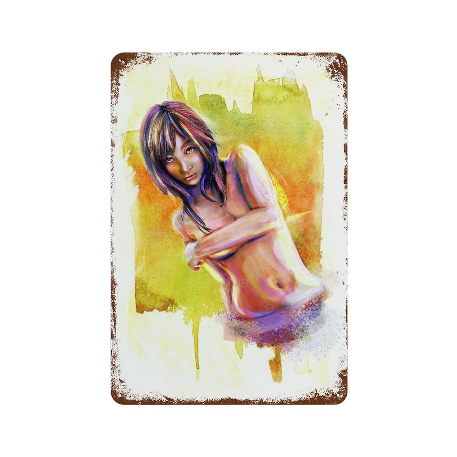 Rust Effect Colorful Asian Rusty Metal Tin Sign 11.8"x7.9", Farmhouse Wall Decor for Cafe, Home Bar And Lounge Decor