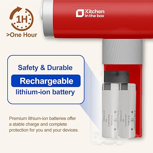 Miniatura 3 de Kitchen in the box Mezclador de mano recargable inalámbrico para cocina, mezclador eléctrico de mano portátil con batidor, batidor de globo, Cherry