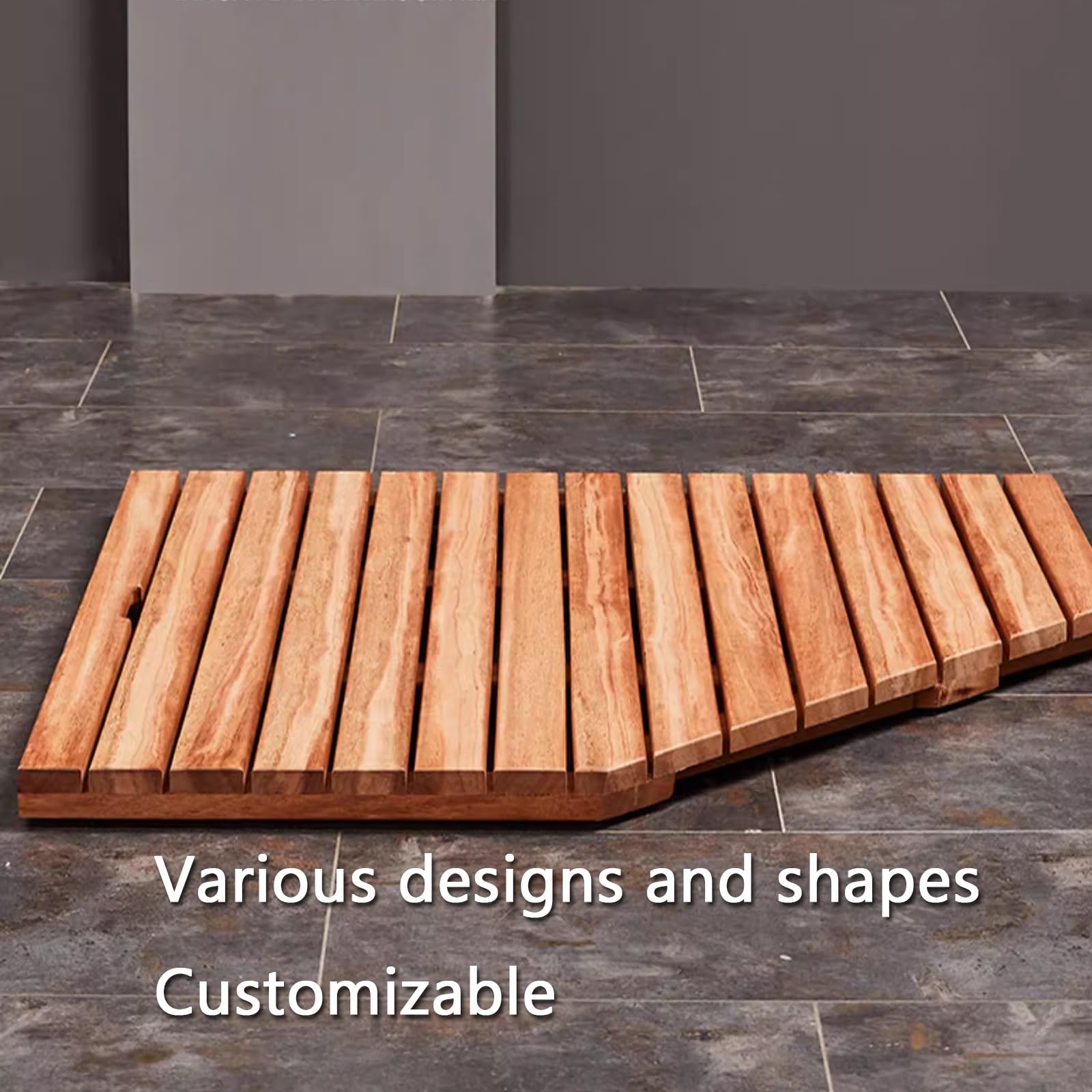 Luxuriöse Spa-Badewannenmatte, rutschfeste Holz-Badematte für den Innen- und Außenbereich, wasserdichtes Holzentenbrett, goldenes Rosenholz, 85 x 90 cm